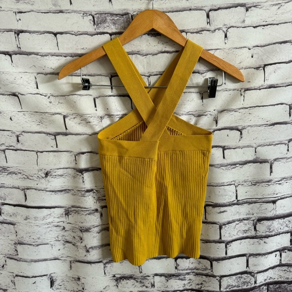 John + Jenn Mustard Ribbed Crossover Tank SZ XS Anthropologie - Picture 3 of 5